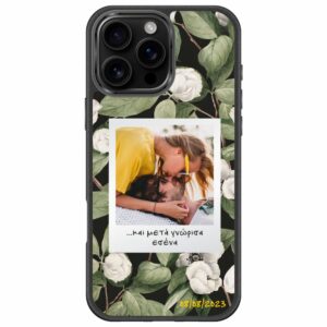 Θήκη κινητού για ζευγάρια με δική τους φωτογραφία σε φόντο με λευκά άνθη